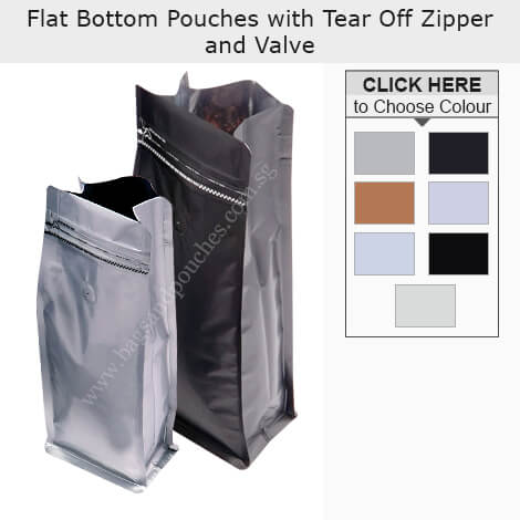 Flat Bottom Pouches With Tear Off Zipper and Valve