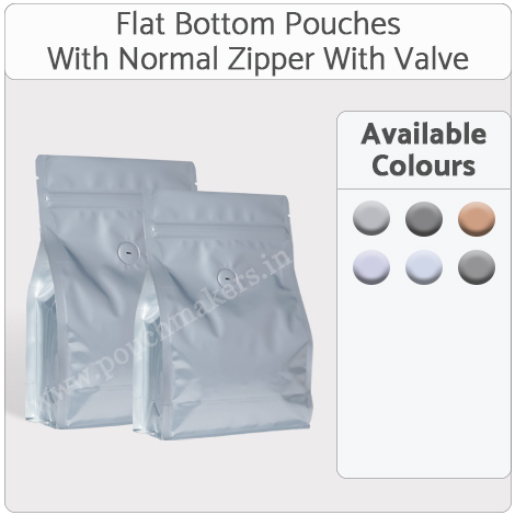 Flat Bottom Pouches With Normal Zipper and Valve