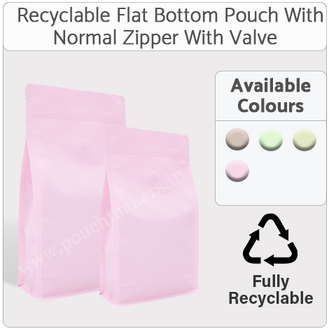 Recyclable Flat Bottom Pouch With Normal Zipper And Valve
