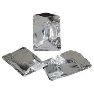 Shiny Silver Three Side Seal Pouches With Zipper