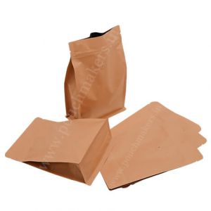 Brown Paper Flat Bottom Pouches With Normal Zipper & Valve