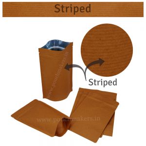 Brown Striped Kraft Paper Stand Up Pouches