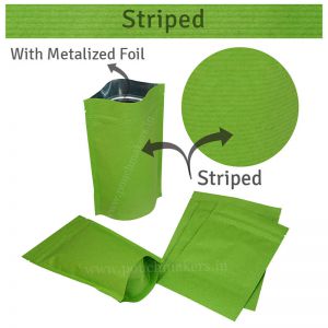 Green Striped Kraft Paper Stand Up Pouches