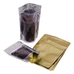 Clear / Matt Gold Stand Up Pouches with Zip
