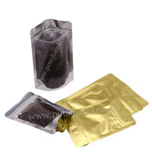 Clear / Matt Gold Stand Up Pouches with Zip