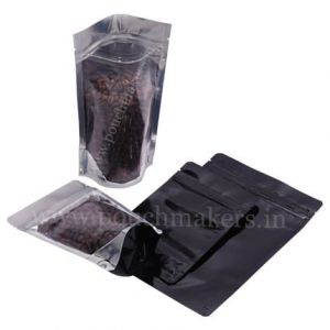 Clear / Shiny Black Stand Up Pouches with Zip