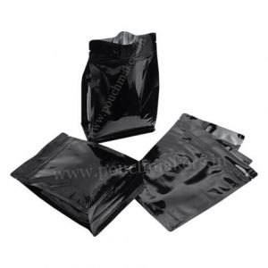 Shiny Black Flat Bottom Pouches With Normal Zipper