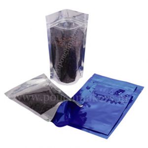 Clear / Shiny Blue Stand Up Pouches with Zip