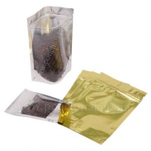 Clear / Shiny Gold Stand Up Pouches with Zip