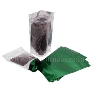 Clear / Shiny Green Stand Up Pouches with Zip