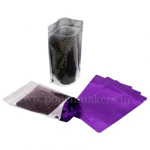 Clear / Shiny Purple Stand Up Pouches with Zip