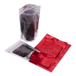 Clear / Shiny Red Stand Up Pouches with Zip