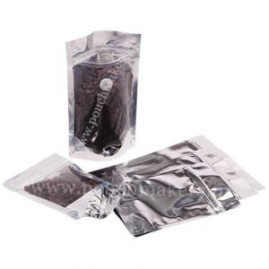 Shiny Silver / Clear Stand Up Pouch with Zipper & Valve