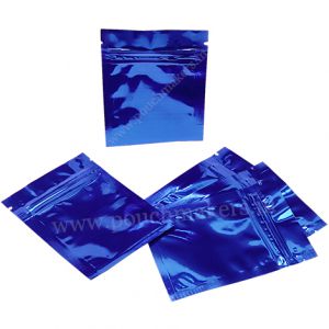 Shiny Blue Three Side Seal Pouches With Zipper