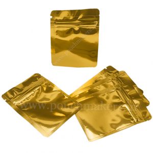 Shiny Gold Three Side Seal Pouches With Zipper