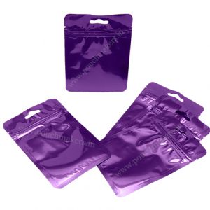 Shiny Purple Three Side Seal Pouches With Zipper & Euro Slot