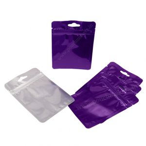 Clear / Shiny Purple Three S S Pouch With Zipper & Euro Slot