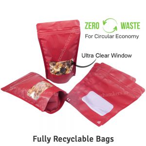 Wine Red Recyclable Stand Up Pouches With Rectangle Window
